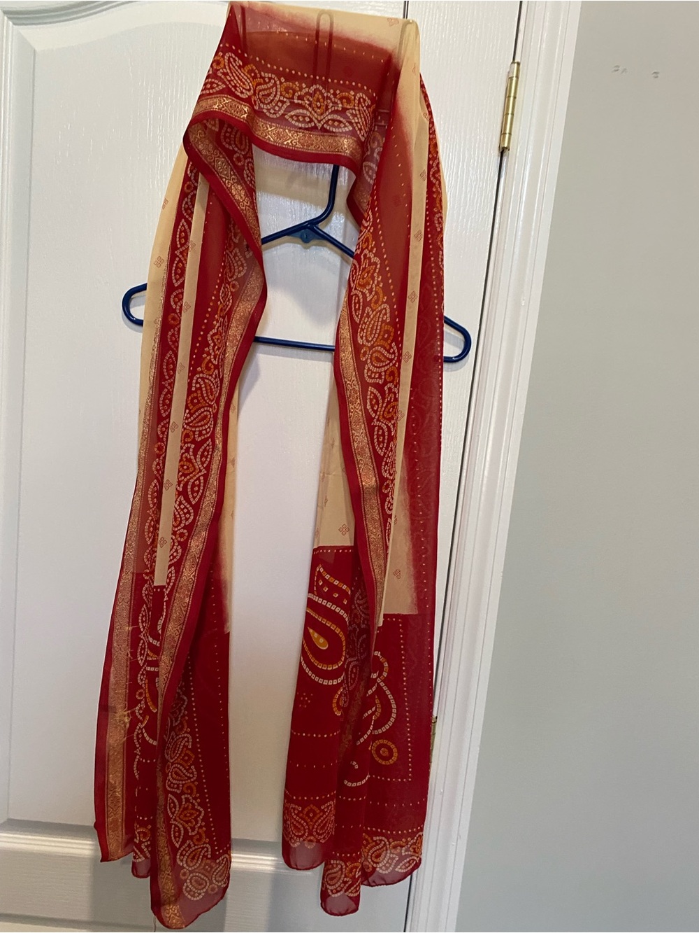 Red and Cream Patterned Scarf Wrap - Picture 2 of 6